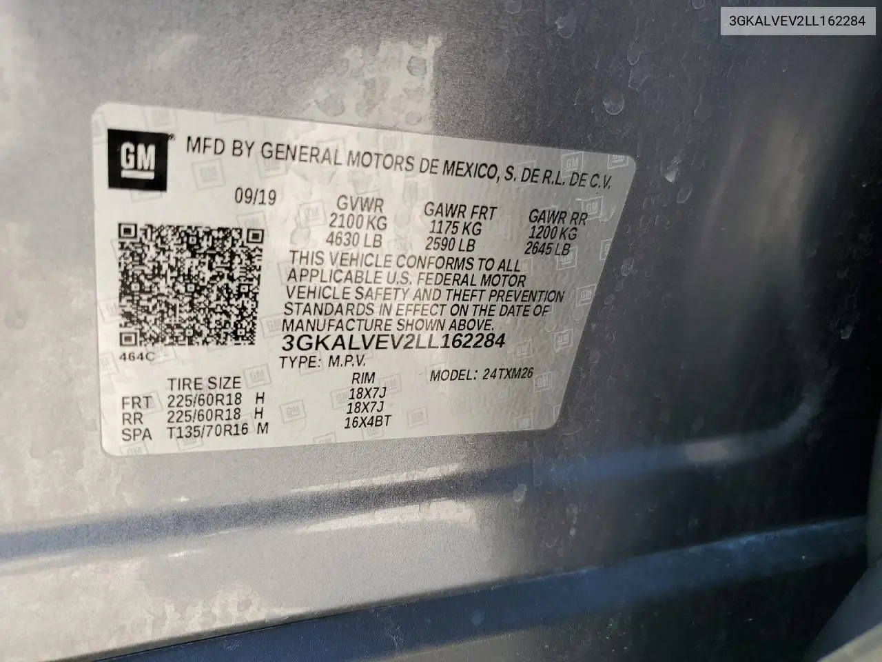 2020 GMC Terrain Slt VIN: 3GKALVEV2LL162284 Lot: 63207905