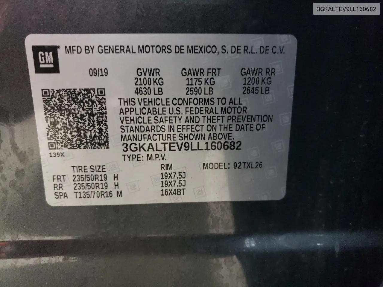 2020 GMC Terrain Sle VIN: 3GKALTEV9LL160682 Lot: 65316865