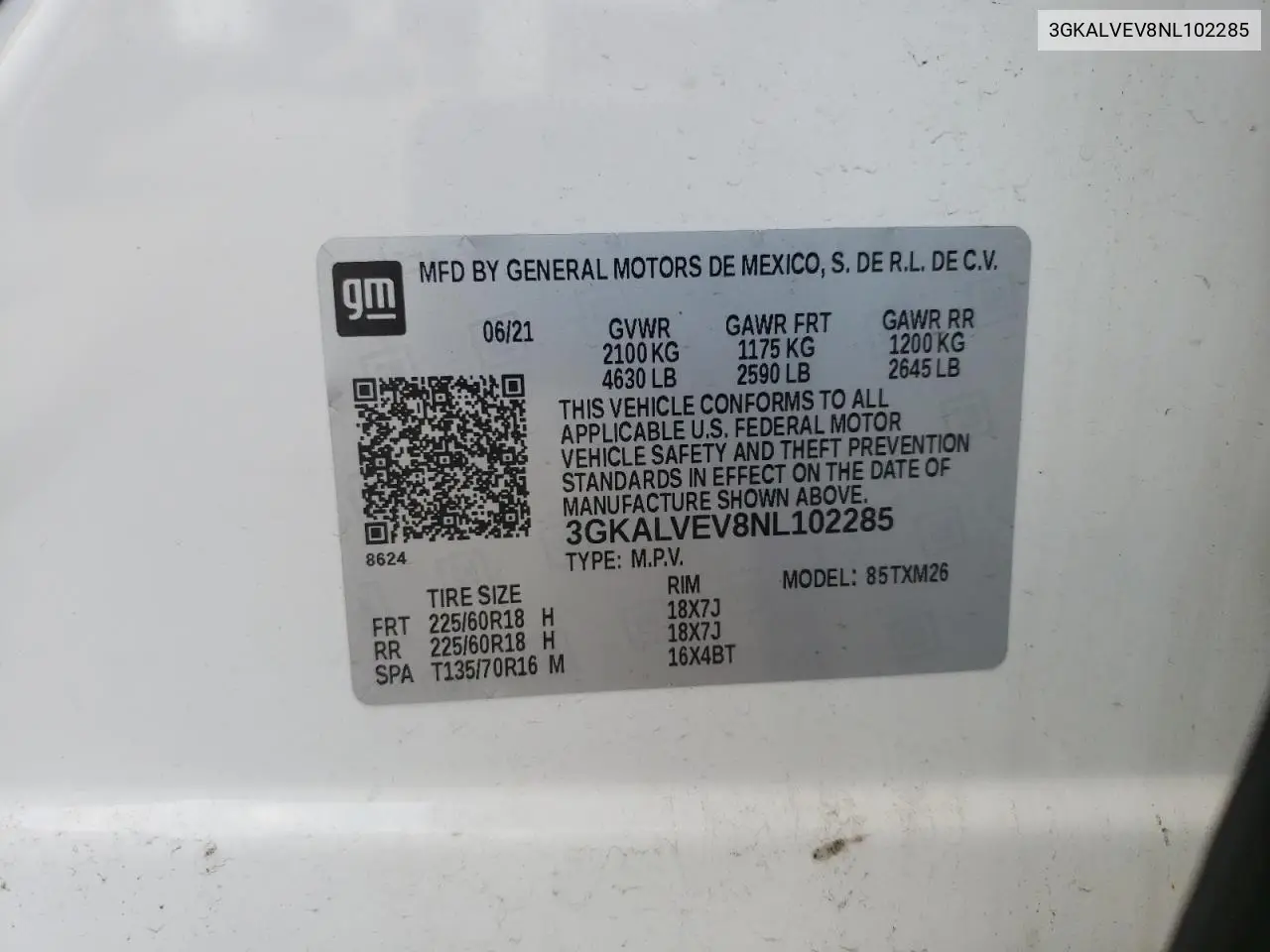 2022 GMC Terrain Slt VIN: 3GKALVEV8NL102285 Lot: 62953545
