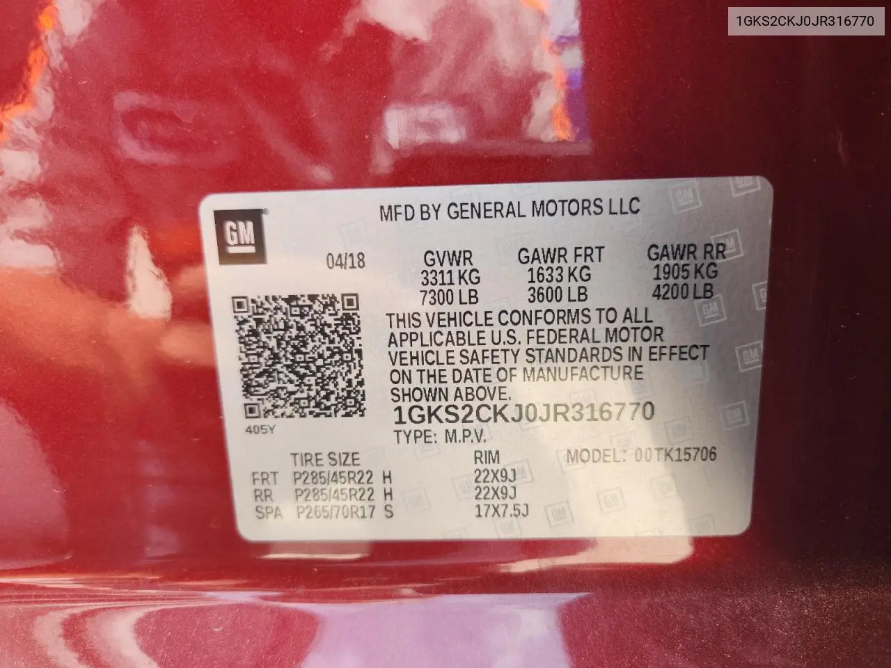 2018 GMC Yukon Denali VIN: 1GKS2CKJ0JR316770 Lot: 63266175