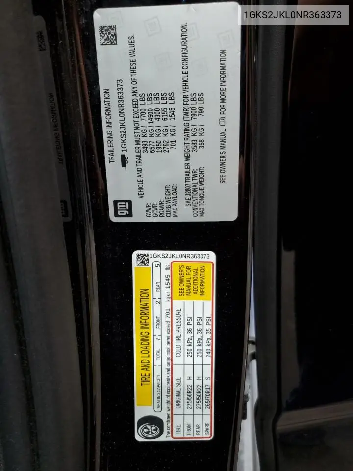 2022 GMC Yukon Xl Denali VIN: 1GKS2JKL0NR363373 Lot: 65162745