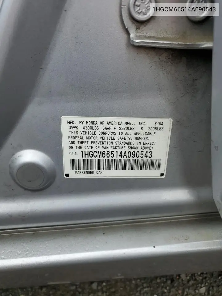 2004 Honda Accord Ex VIN: 1HGCM66514A090543 Lot: 56724905
