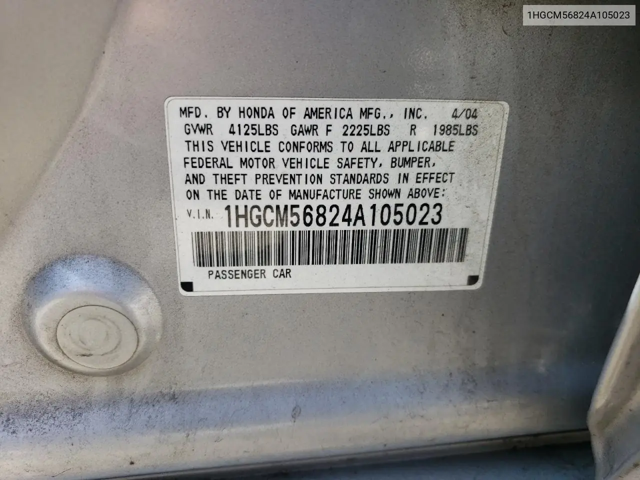 2004 Honda Accord Ex VIN: 1HGCM56824A105023 Lot: 62603785