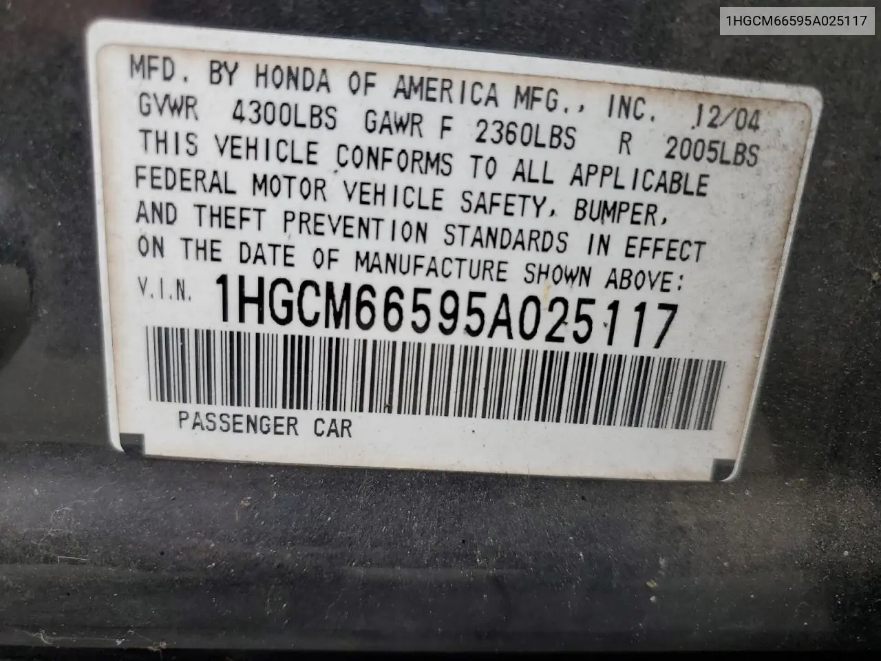 2006 Honda Accord Ex VIN: 1HGCM66595A025117 Lot: 55900255