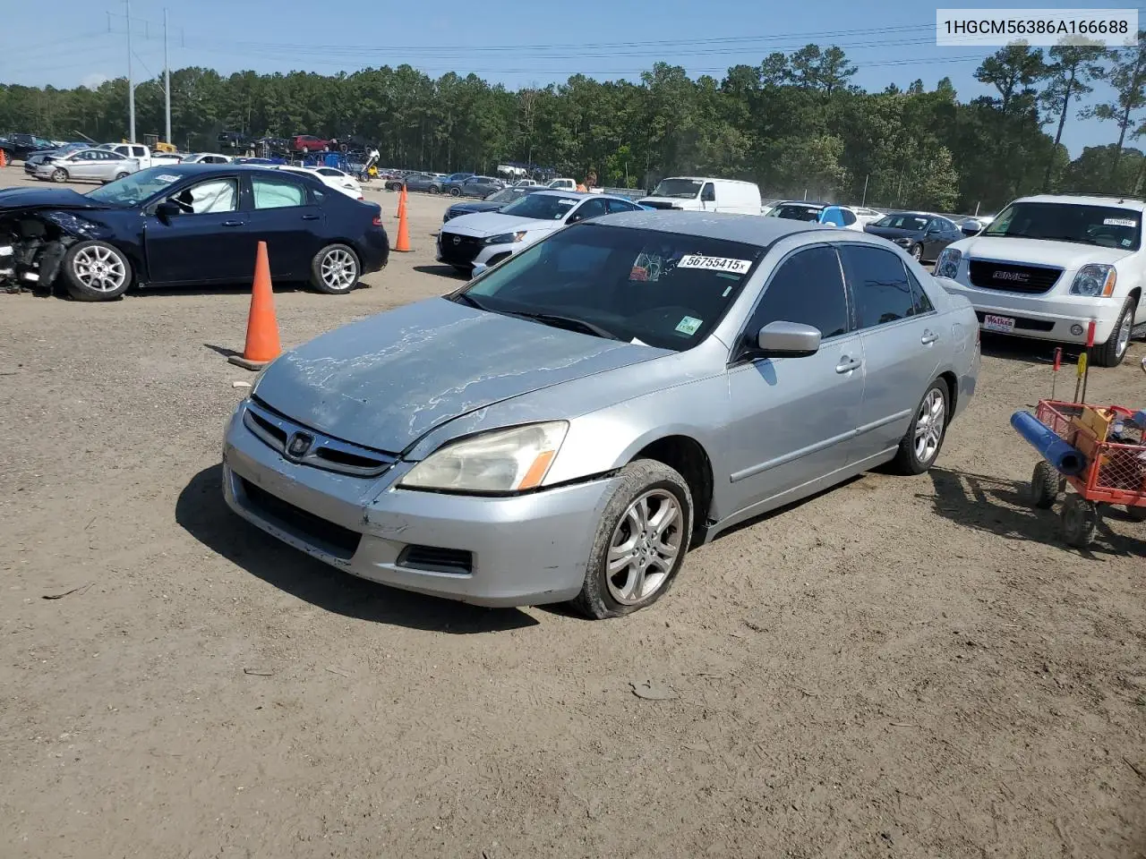 2006 Honda Accord Se VIN: 1HGCM56386A166688 Lot: 56755415