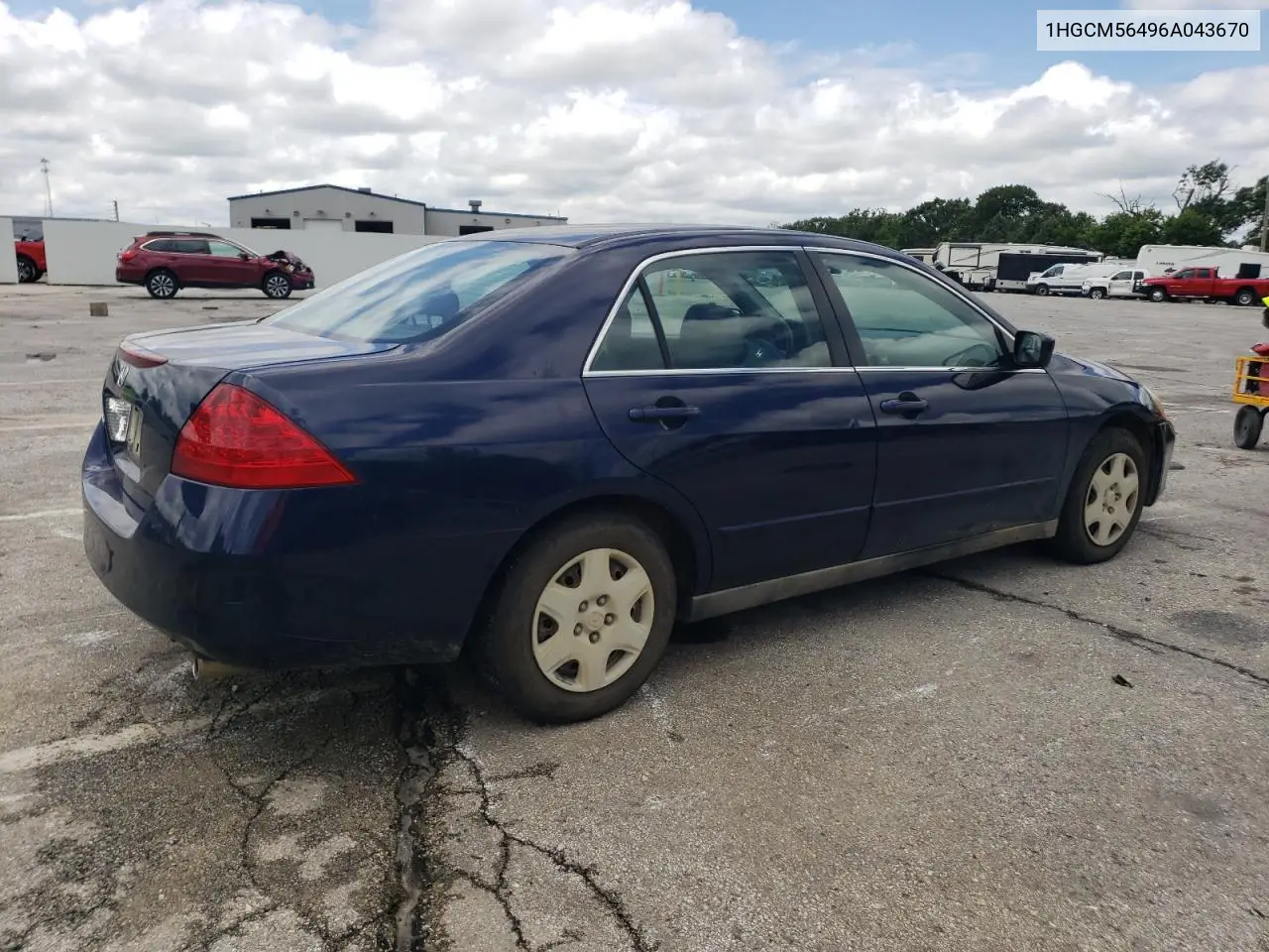 2006 Honda Accord Lx VIN: 1HGCM56496A043670 Lot: 62999695