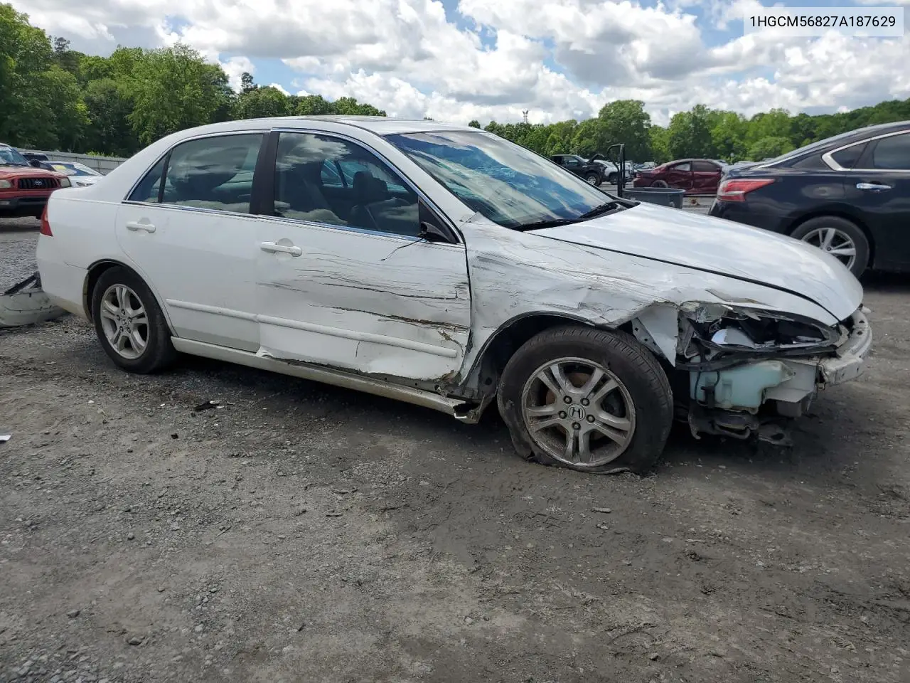 2007 Honda Accord Ex VIN: 1HGCM56827A187629 Lot: 57039325