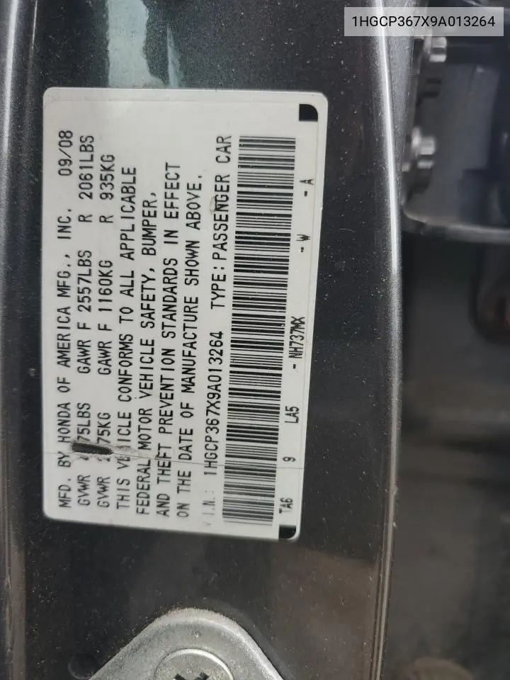 2009 Honda Accord Ex VIN: 1HGCP367X9A013264 Lot: 62683305