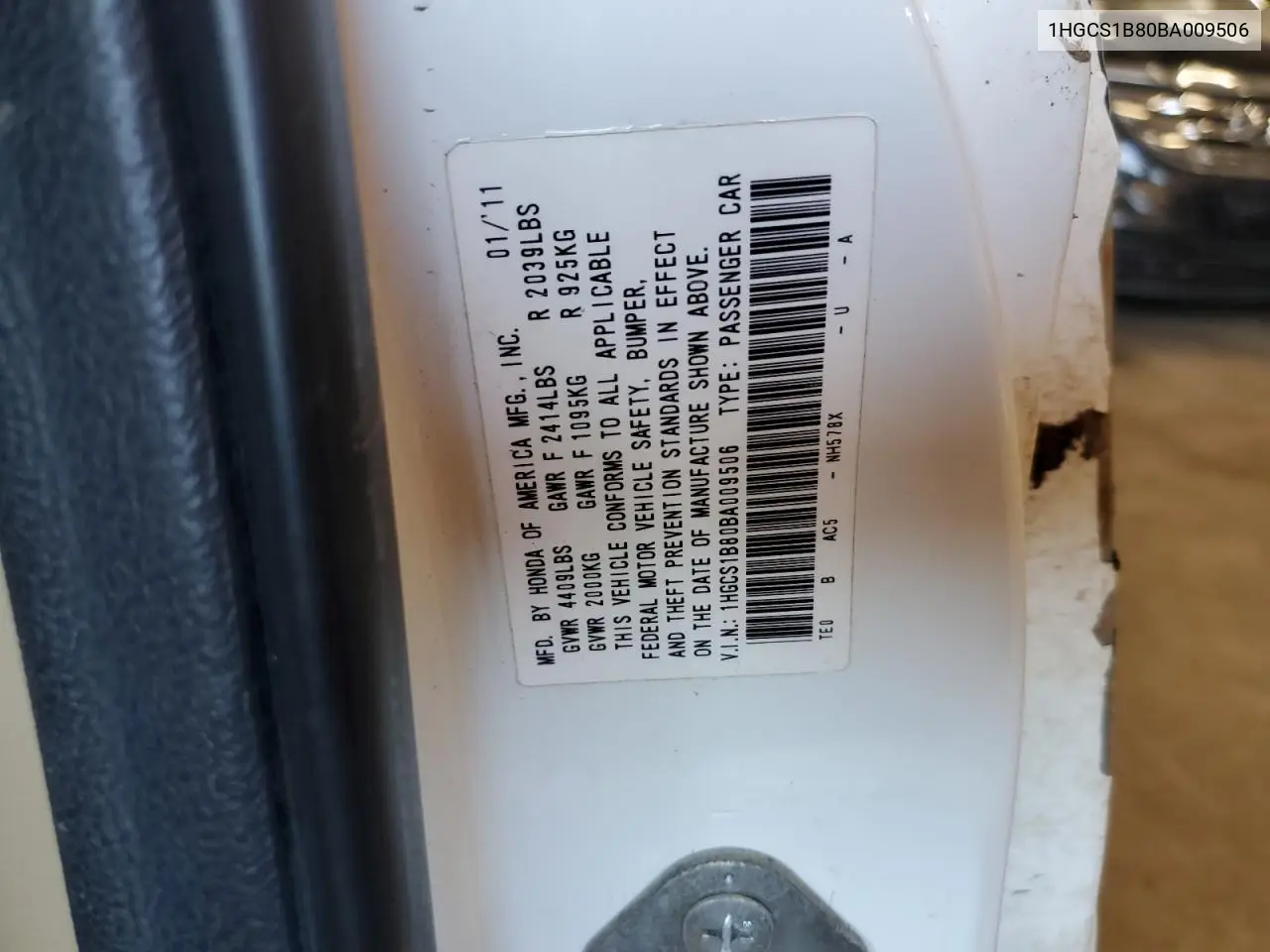 2011 Honda Accord Exl VIN: 1HGCS1B80BA009506 Lot: 61861425