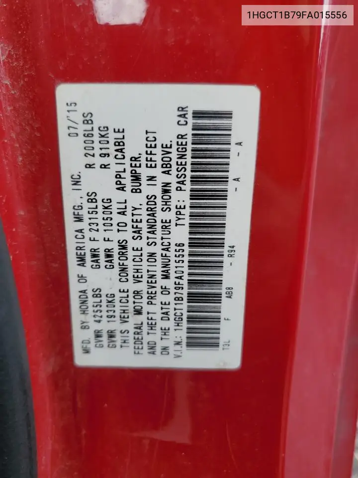 2015 Honda Accord Ex VIN: 1HGCT1B79FA015556 Lot: 62780505