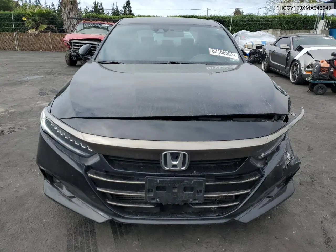 2021 Honda Accord Sport VIN: 1HGCV1F3XMA042943 Lot: 53166505