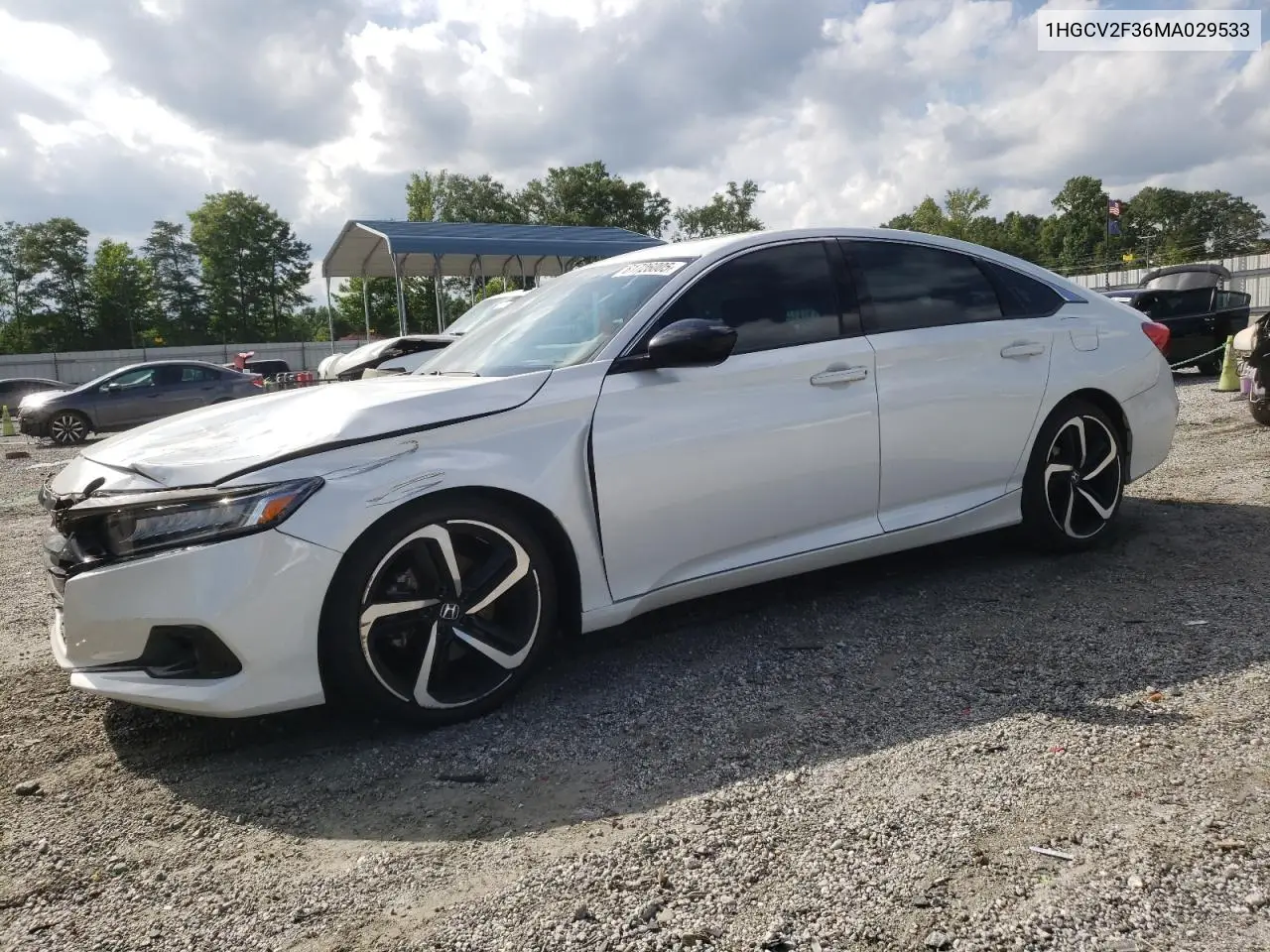 2021 Honda Accord Sport VIN: 1HGCV2F36MA029533 Lot: 61726005