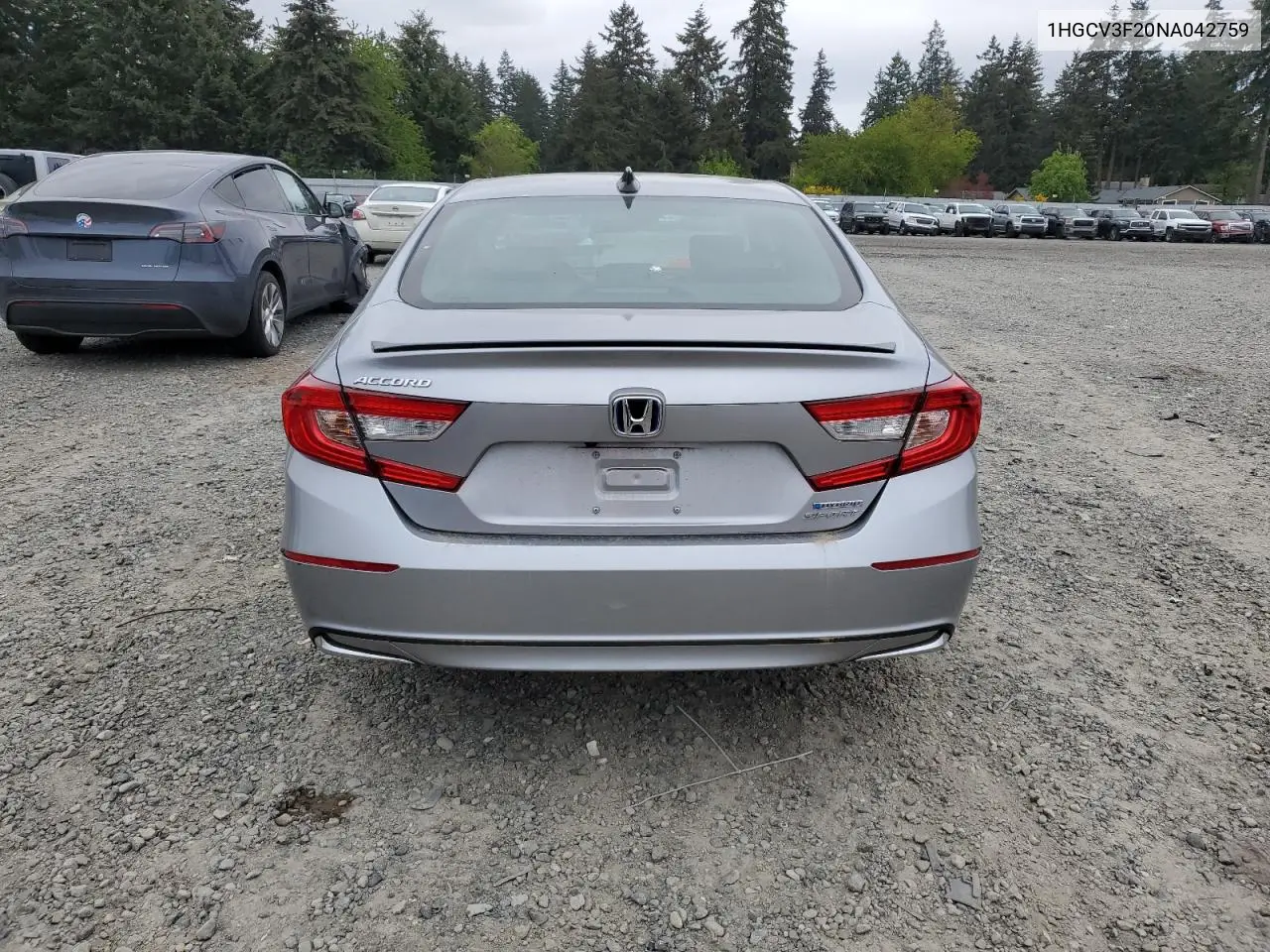 2022 Honda Accord Hybrid Sport VIN: 1HGCV3F20NA042759 Lot: 56998505