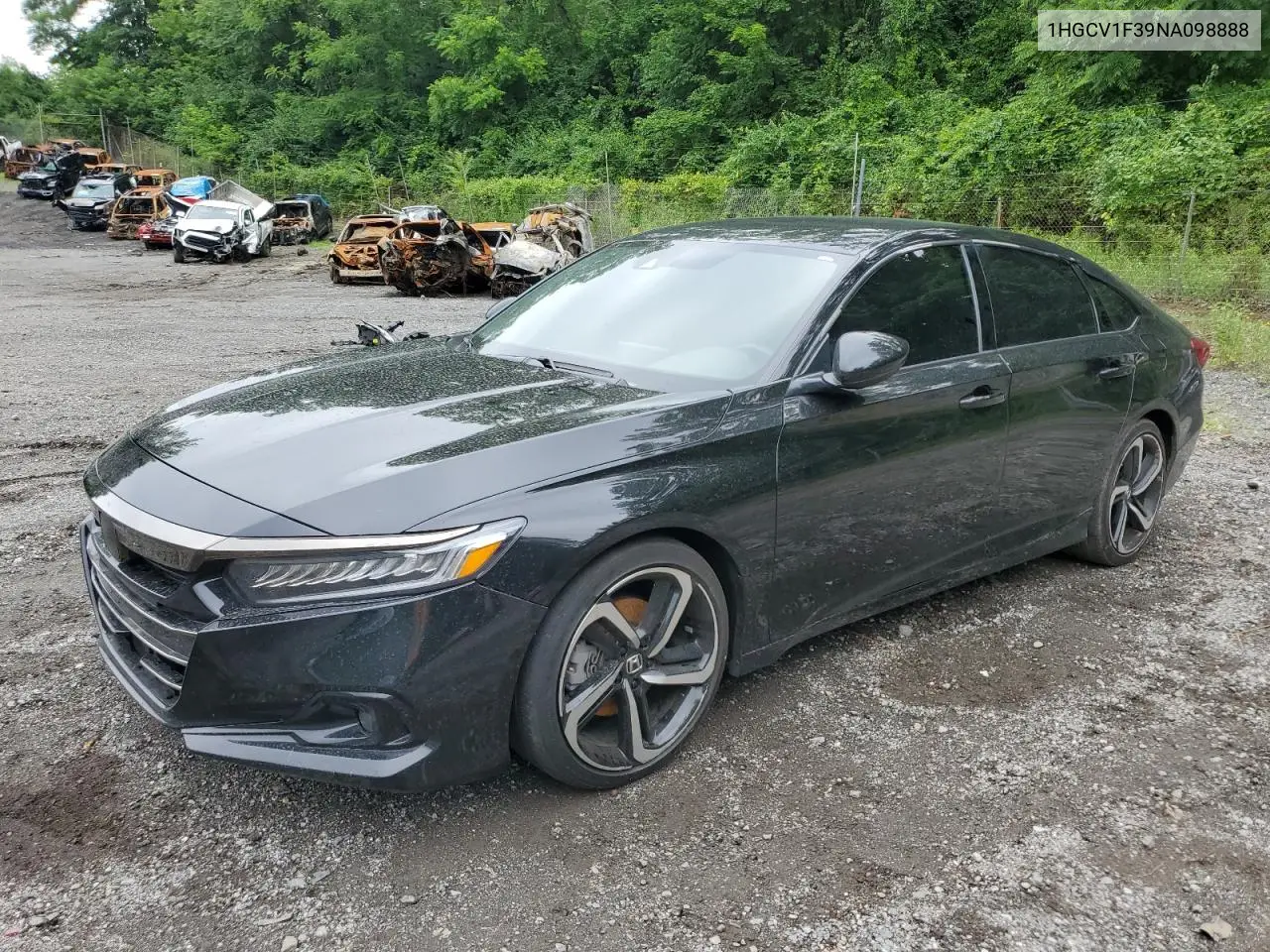 2022 Honda Accord Sport VIN: 1HGCV1F39NA098888 Lot: 60958845