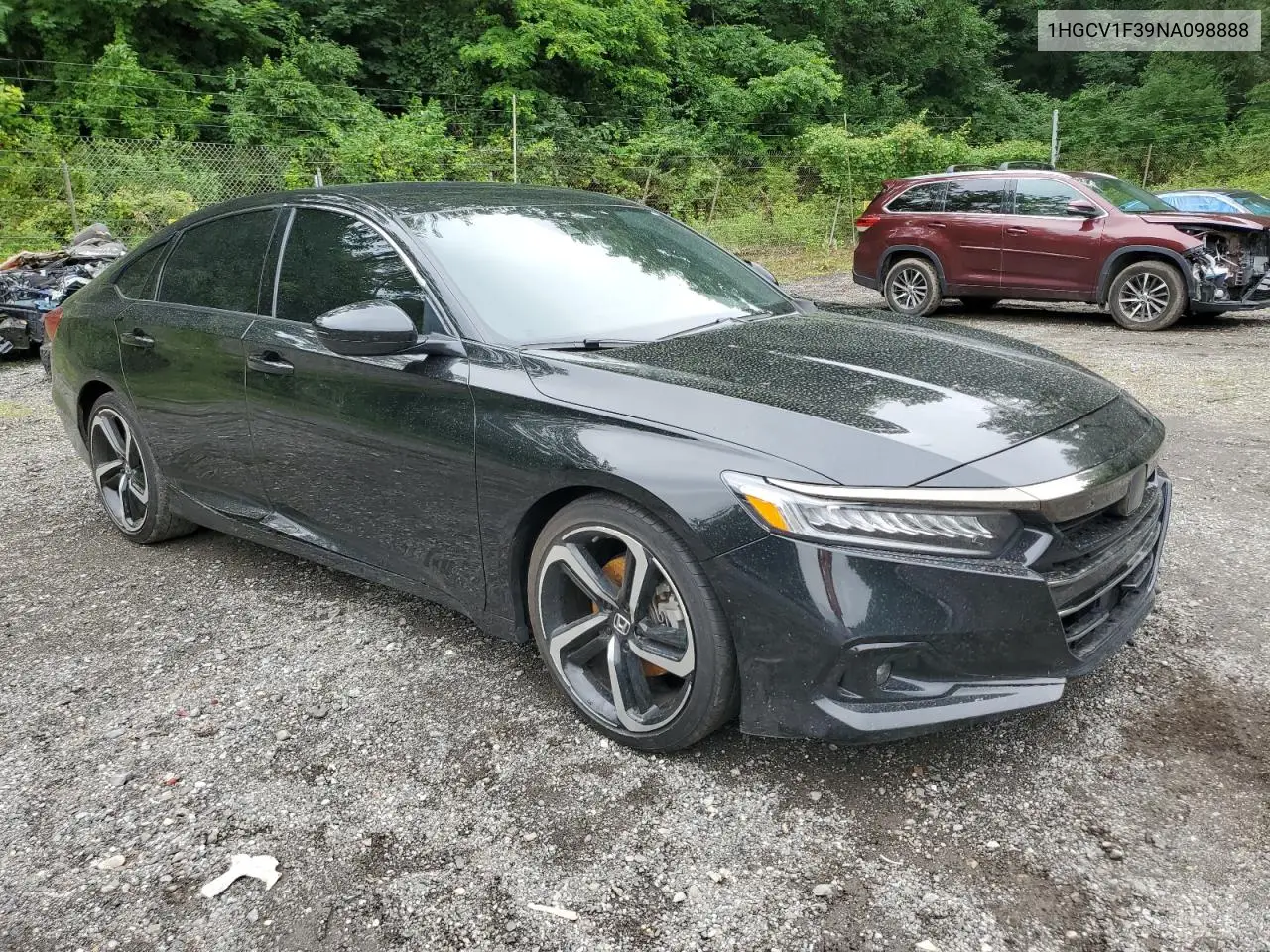 2022 Honda Accord Sport VIN: 1HGCV1F39NA098888 Lot: 60958845