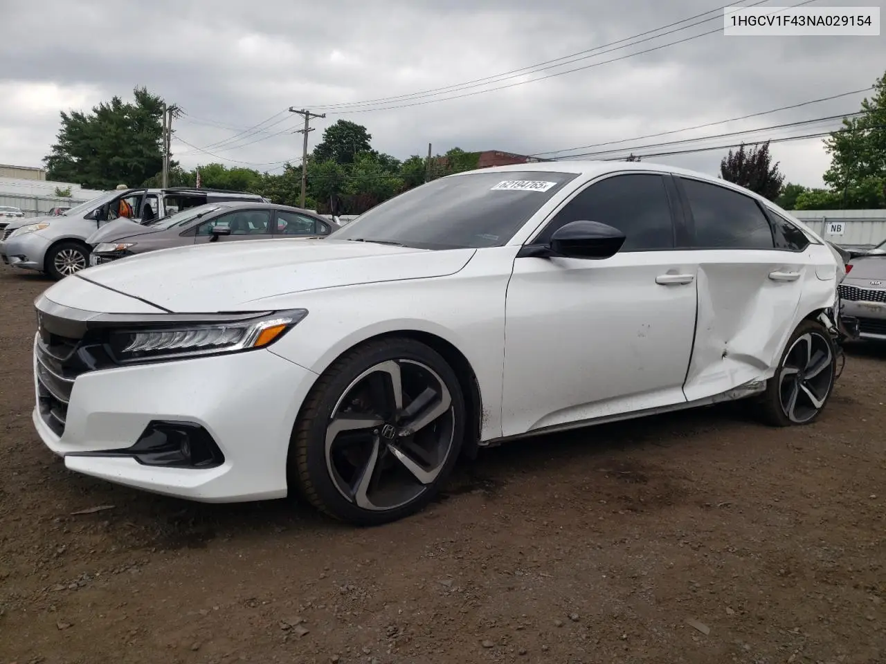 2022 Honda Accord Sport Se VIN: 1HGCV1F43NA029154 Lot: 62194765