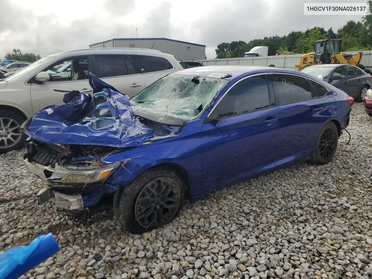 2022 Honda Accord Sport VIN: 1HGCV1F30NA026137 Lot: 62324945