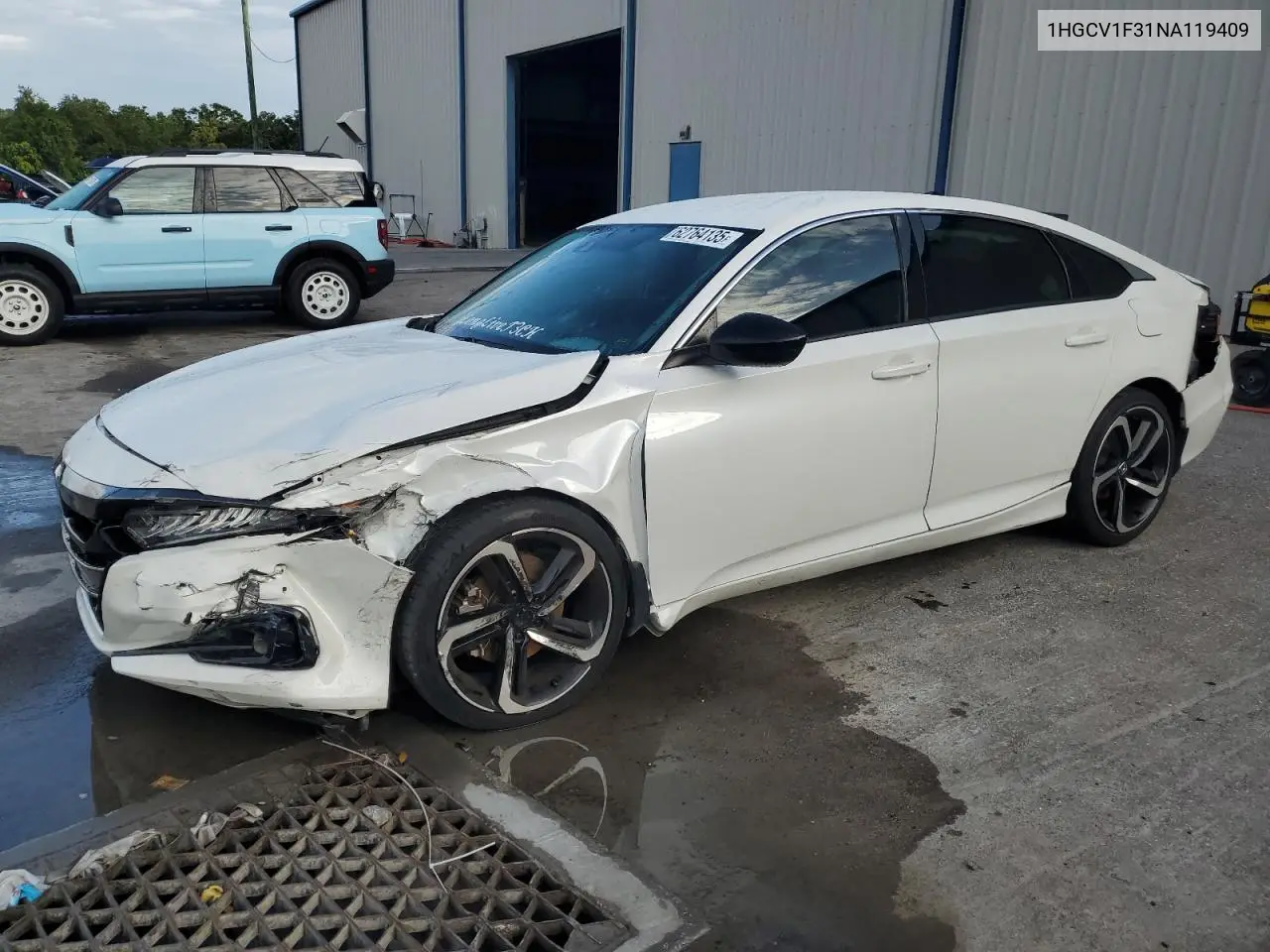 2022 Honda Accord Sport VIN: 1HGCV1F31NA119409 Lot: 62764135