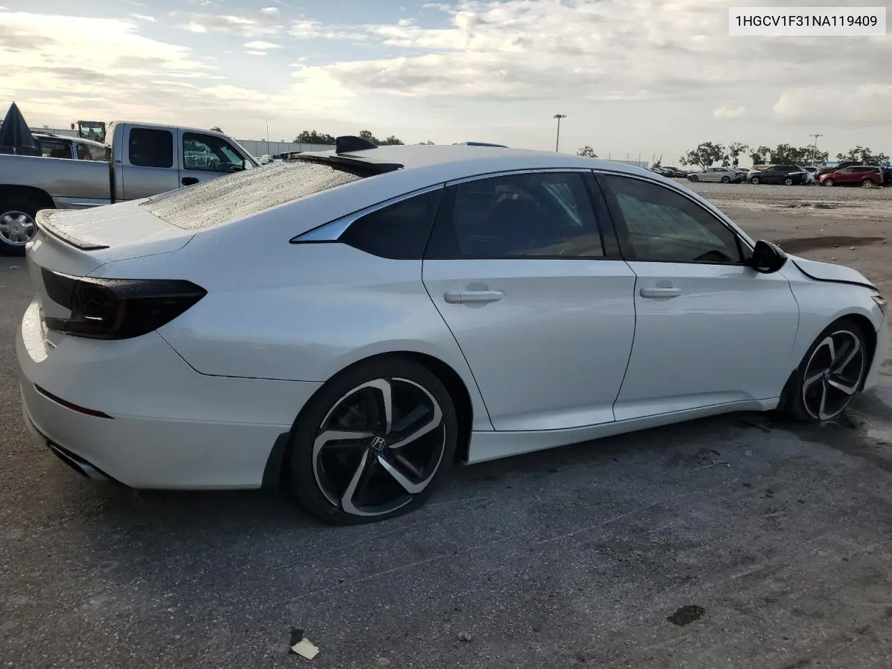 2022 Honda Accord Sport VIN: 1HGCV1F31NA119409 Lot: 62764135