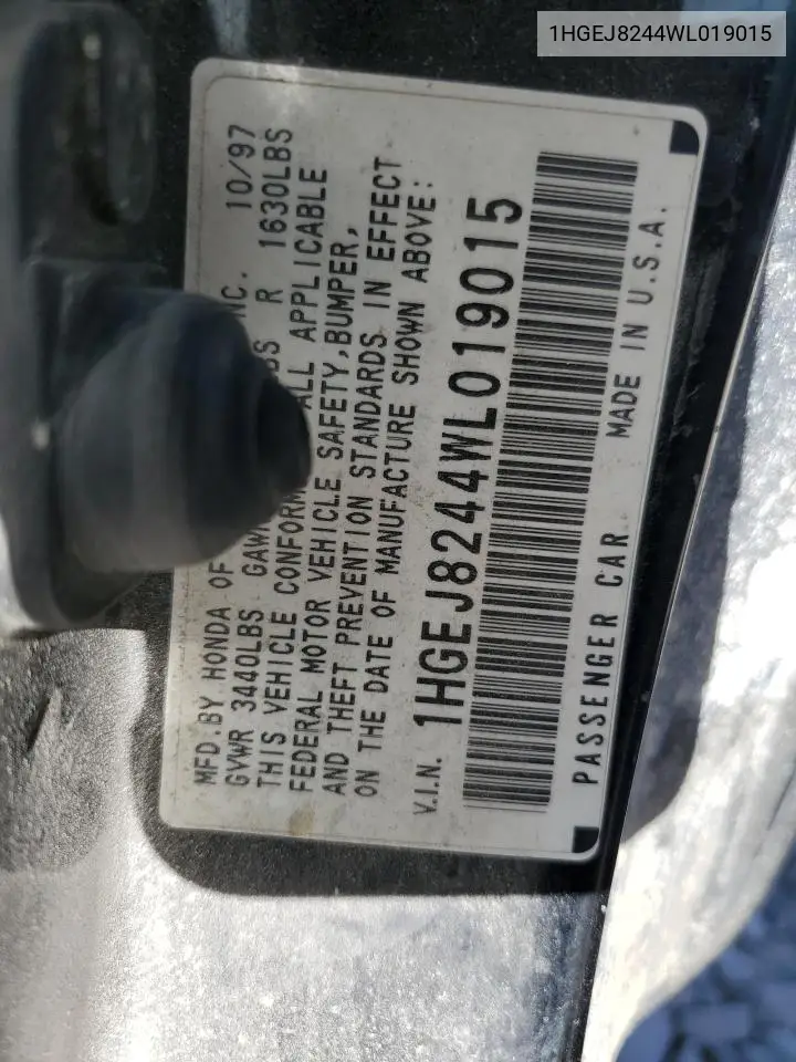 1998 Honda Civic Ex VIN: 1HGEJ8244WL019015 Lot: 61253885