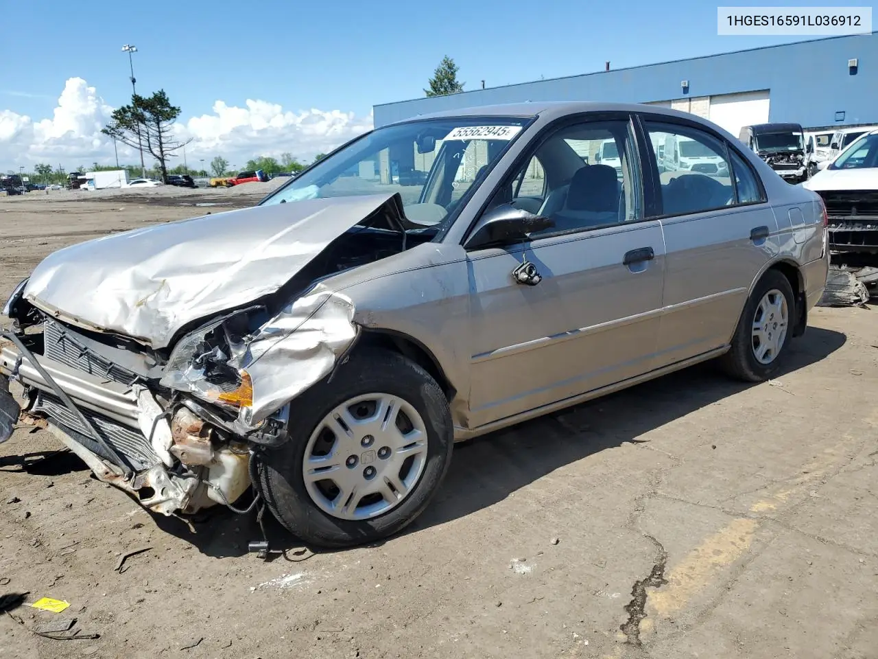 2001 Honda Civic Lx VIN: 1HGES16591L036912 Lot: 55562945