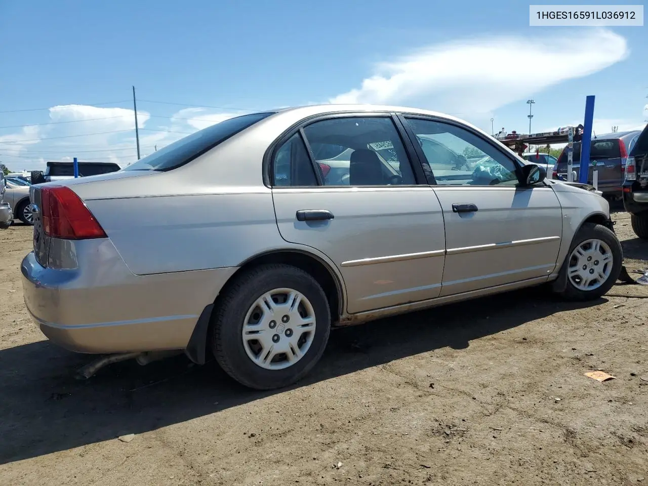 2001 Honda Civic Lx VIN: 1HGES16591L036912 Lot: 55562945