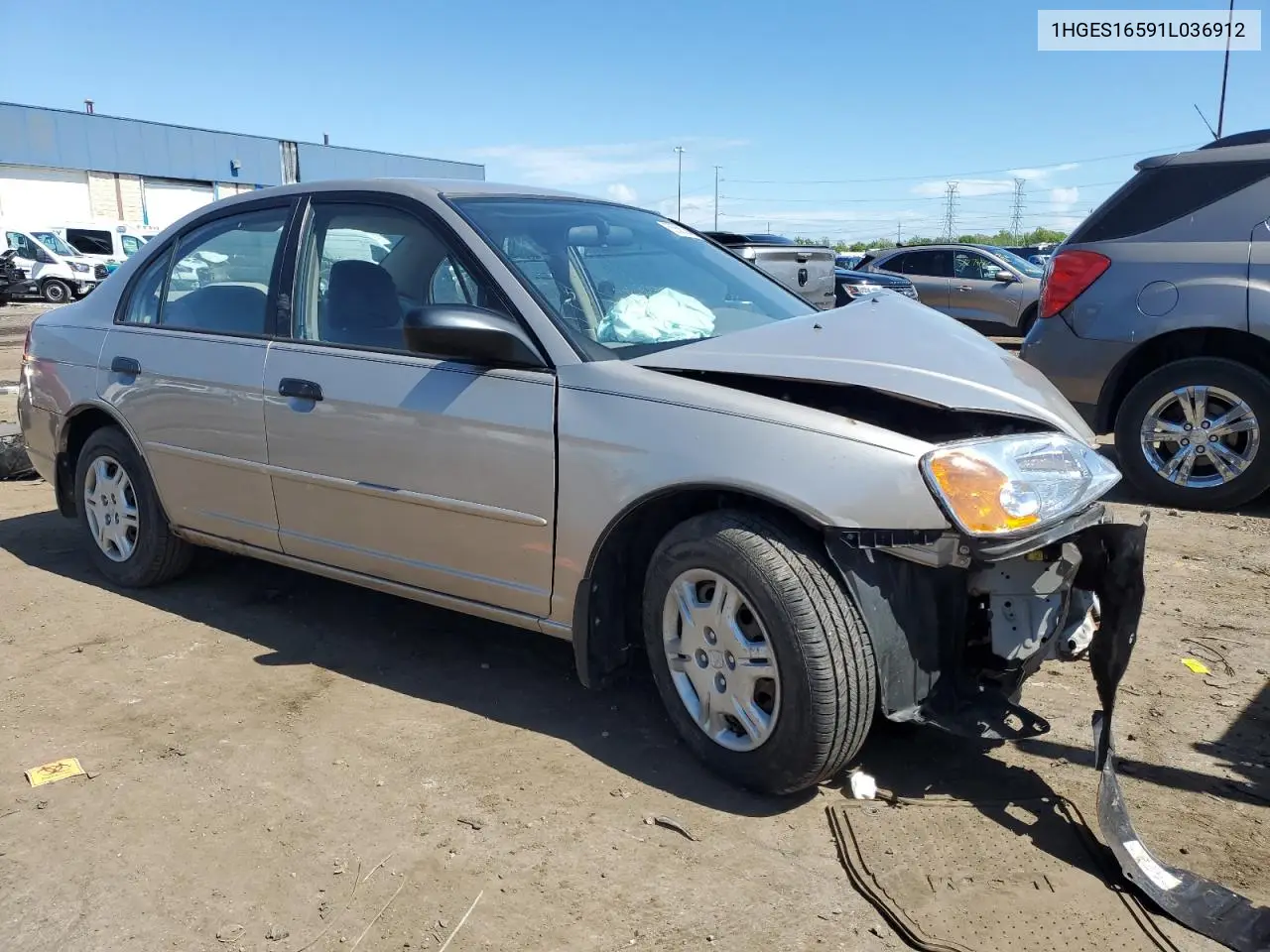 2001 Honda Civic Lx VIN: 1HGES16591L036912 Lot: 55562945