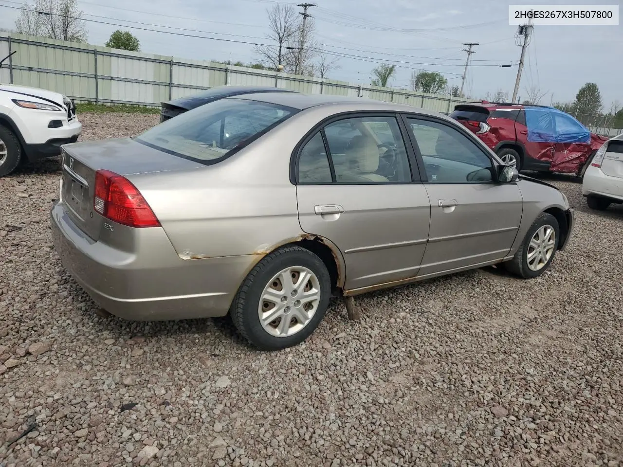 2003 Honda Civic Ex VIN: 2HGES267X3H507800 Lot: 56292535