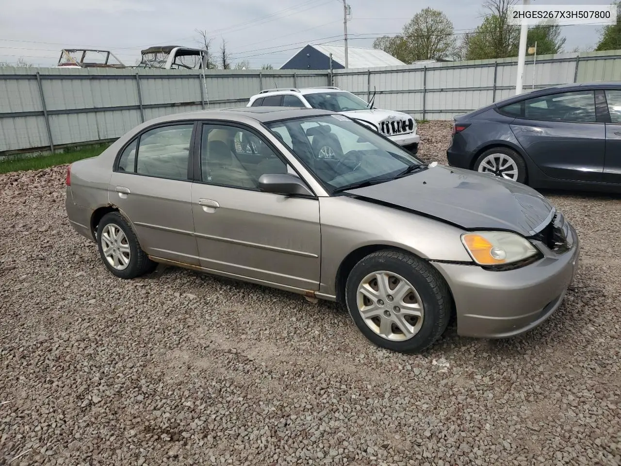 2003 Honda Civic Ex VIN: 2HGES267X3H507800 Lot: 56292535