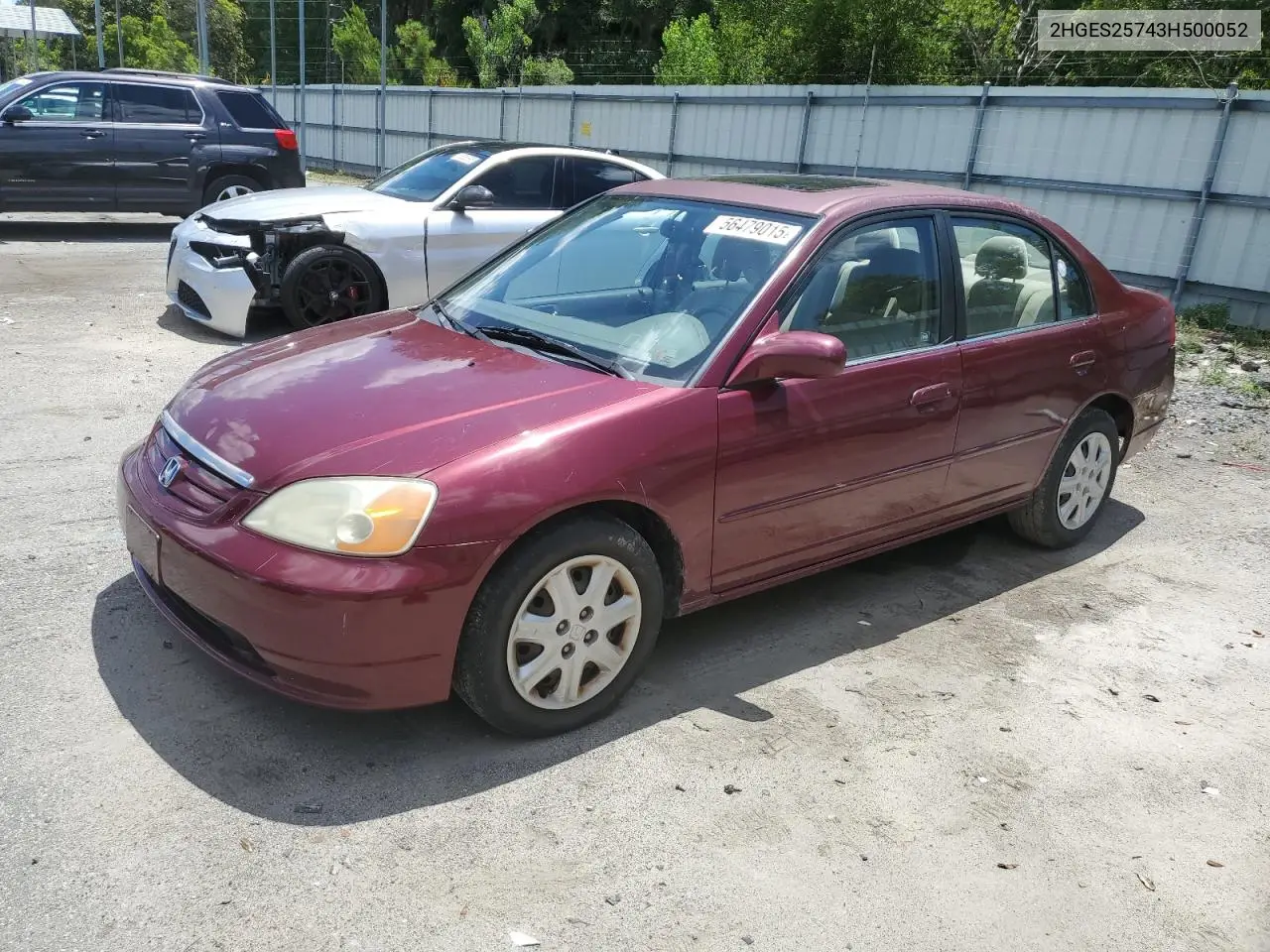 2003 Honda Civic Ex VIN: 2HGES25743H500052 Lot: 56479015