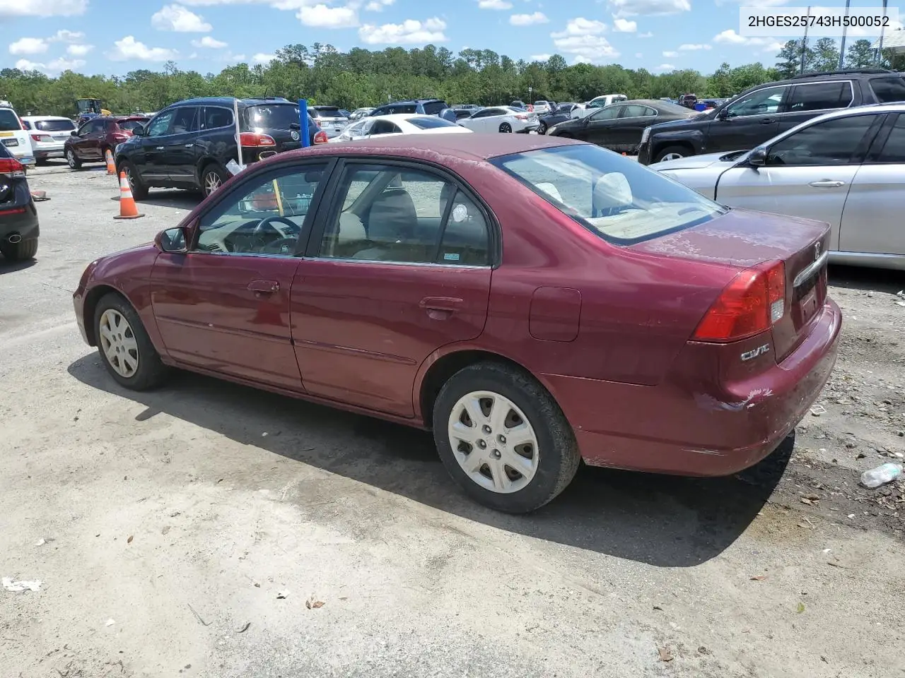 2003 Honda Civic Ex VIN: 2HGES25743H500052 Lot: 56479015