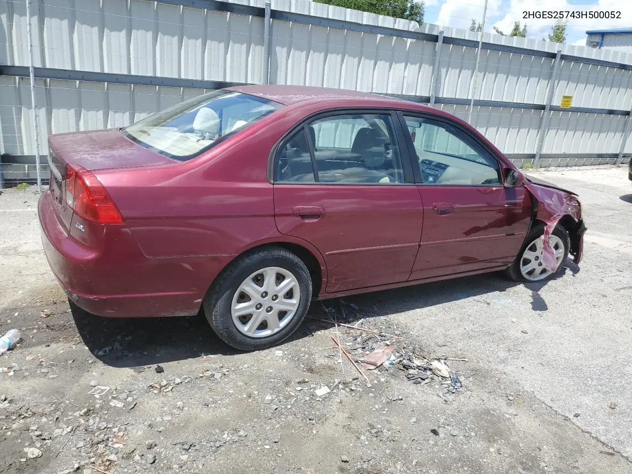 2003 Honda Civic Ex VIN: 2HGES25743H500052 Lot: 56479015