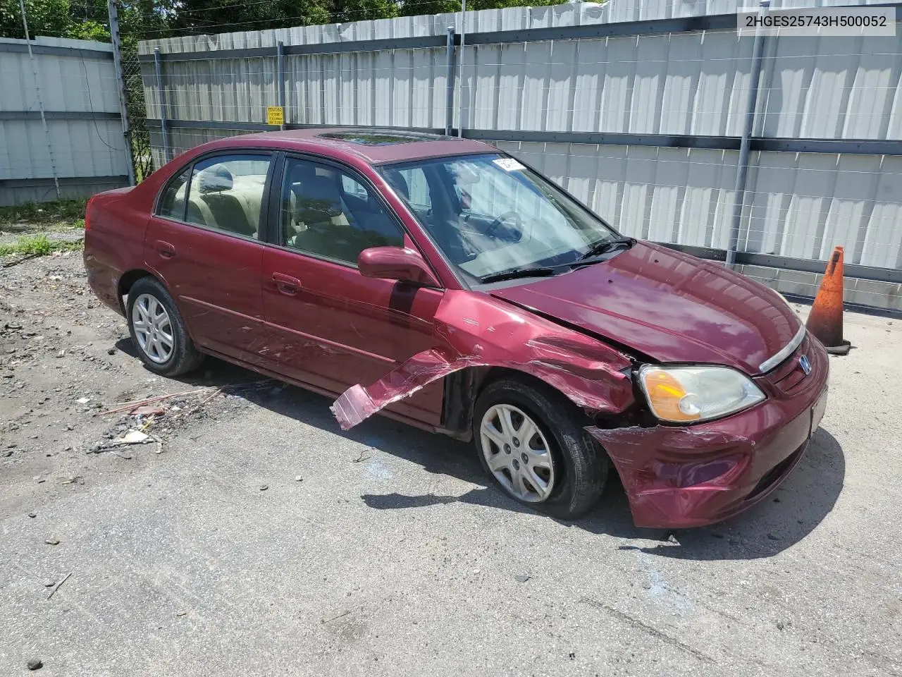 2003 Honda Civic Ex VIN: 2HGES25743H500052 Lot: 56479015