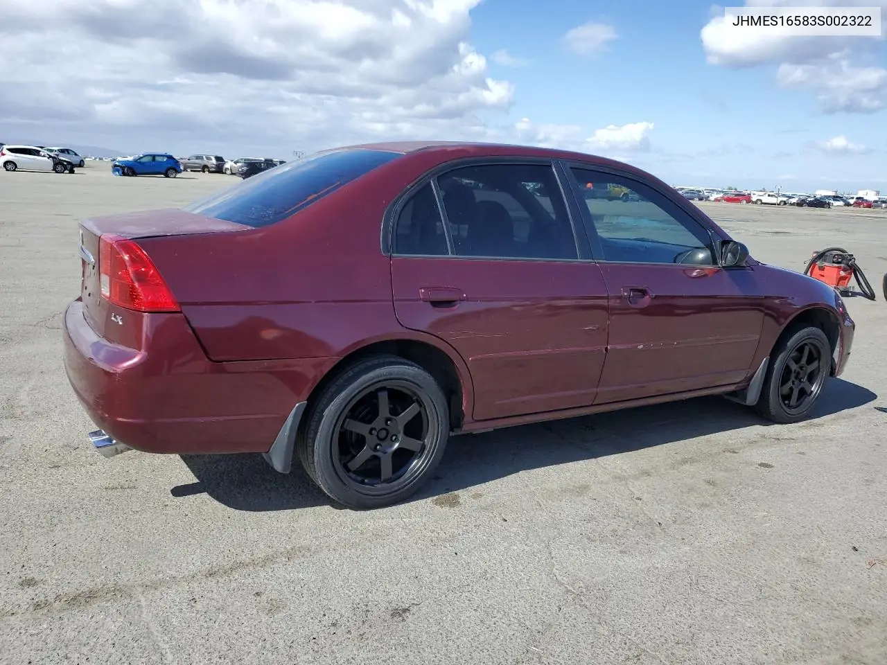 2003 Honda Civic Lx VIN: JHMES16583S002322 Lot: 56728115