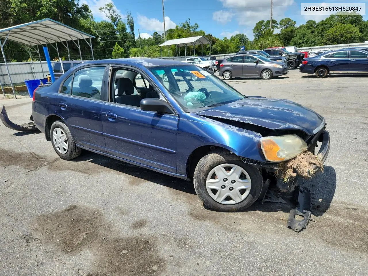 2003 Honda Civic Lx VIN: 2HGES16513H520847 Lot: 61230885