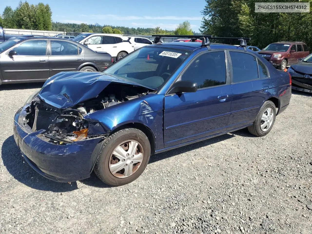 2003 Honda Civic Lx VIN: 2HGES155X3H574312 Lot: 63315205