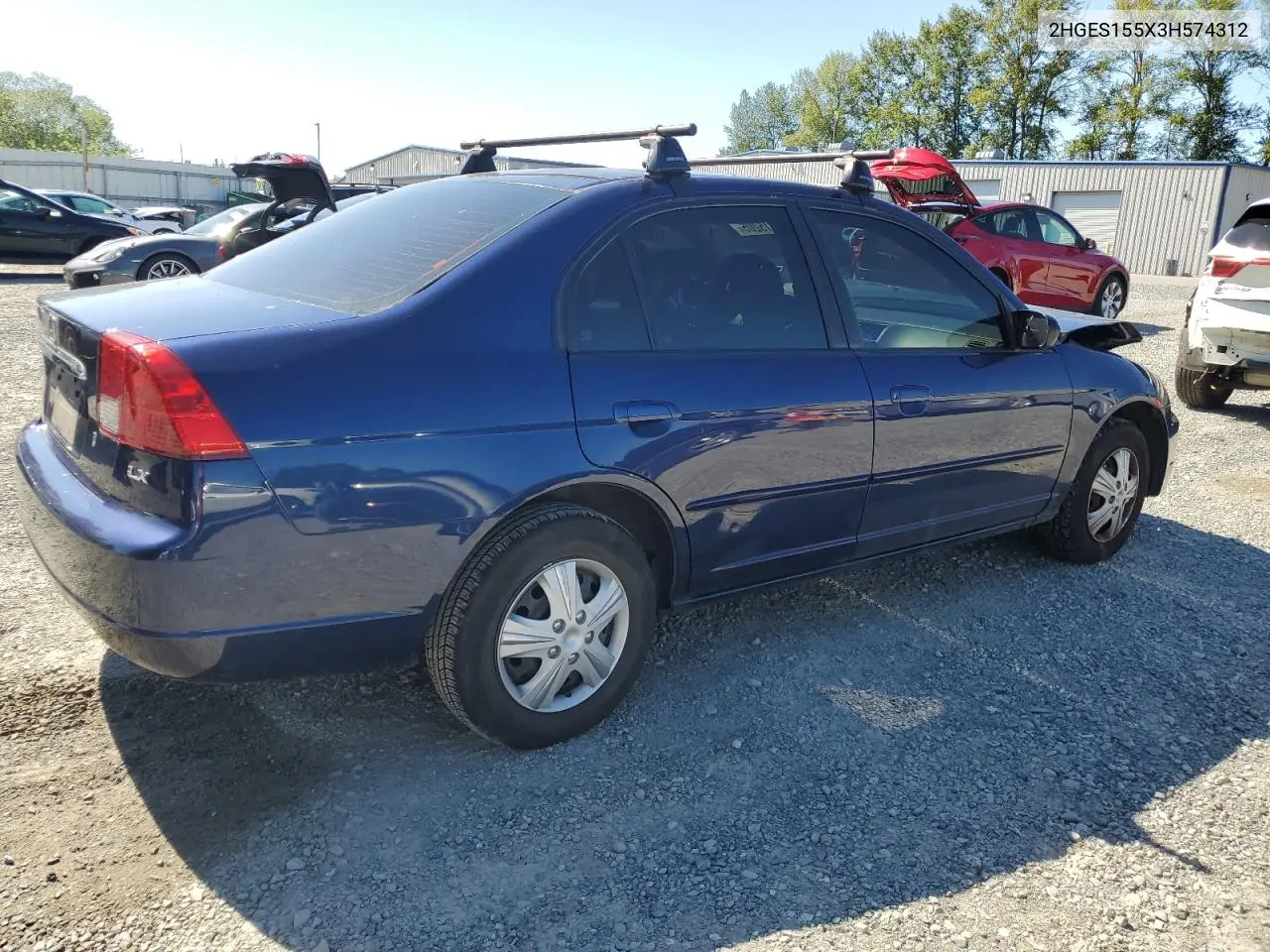 2003 Honda Civic Lx VIN: 2HGES155X3H574312 Lot: 63315205