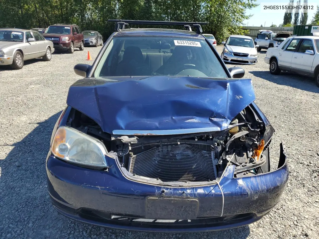2003 Honda Civic Lx VIN: 2HGES155X3H574312 Lot: 63315205