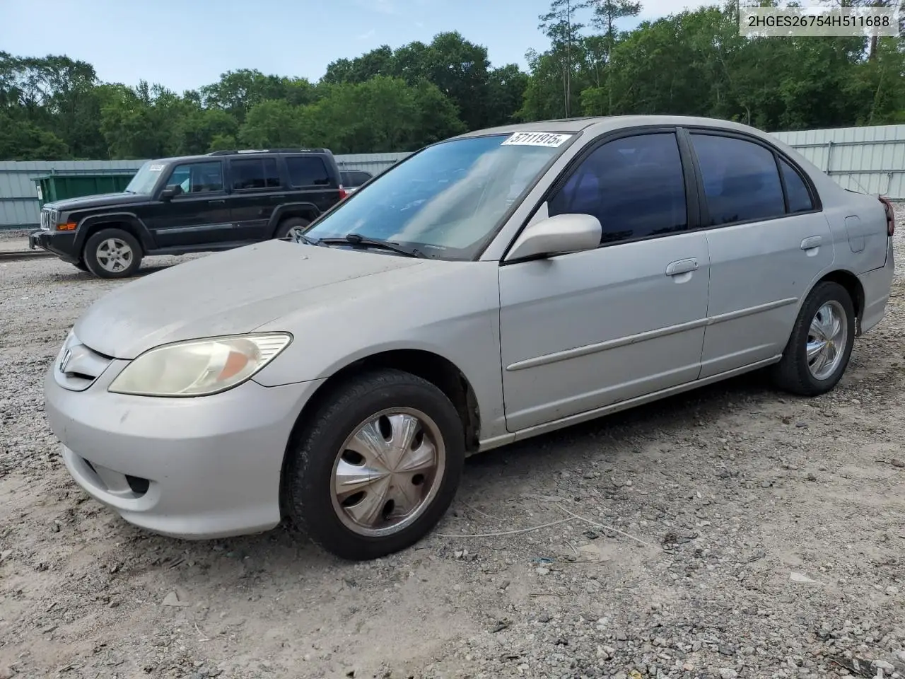 2004 Honda Civic Ex VIN: 2HGES26754H511688 Lot: 57111915