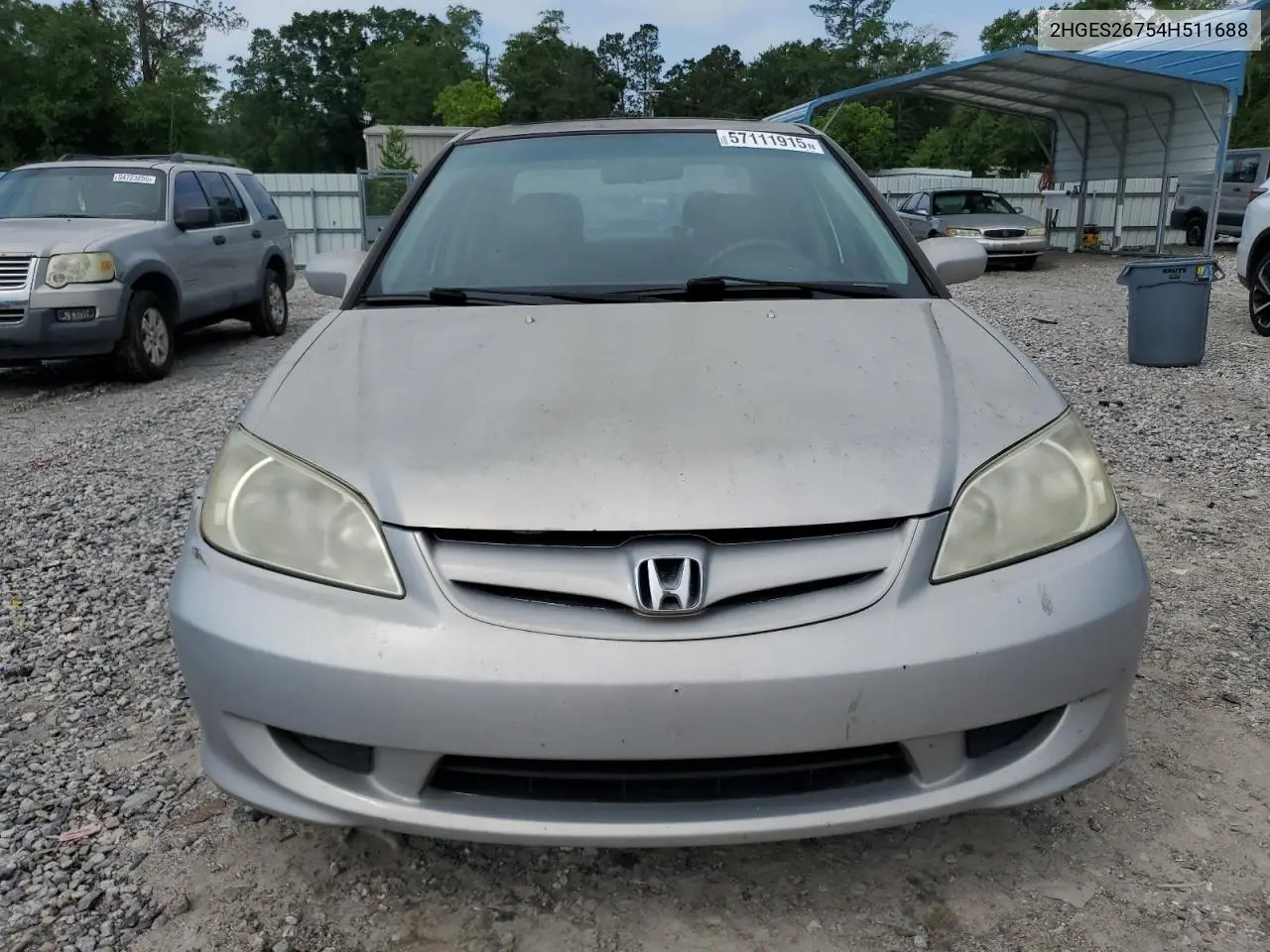 2004 Honda Civic Ex VIN: 2HGES26754H511688 Lot: 57111915