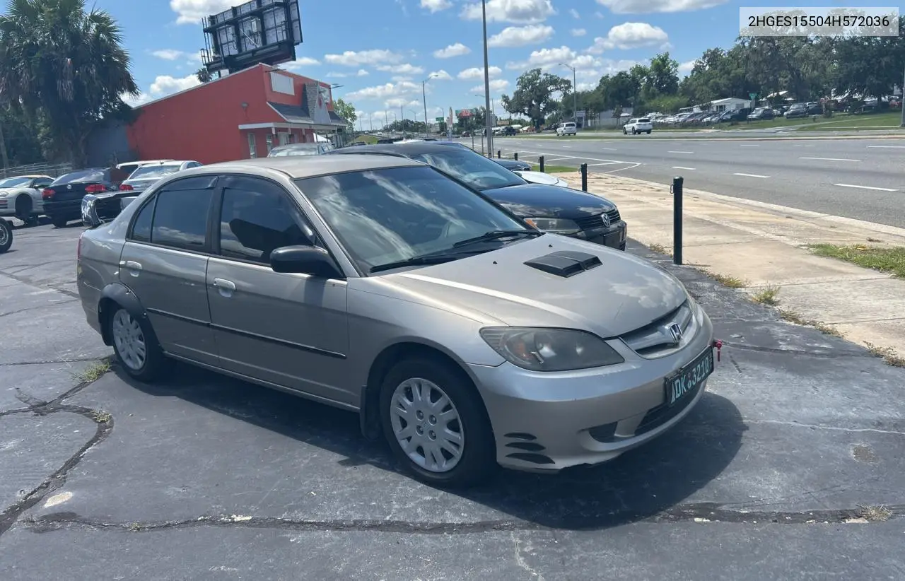 2004 Honda Civic Lx VIN: 2HGES15504H572036 Lot: 57294705