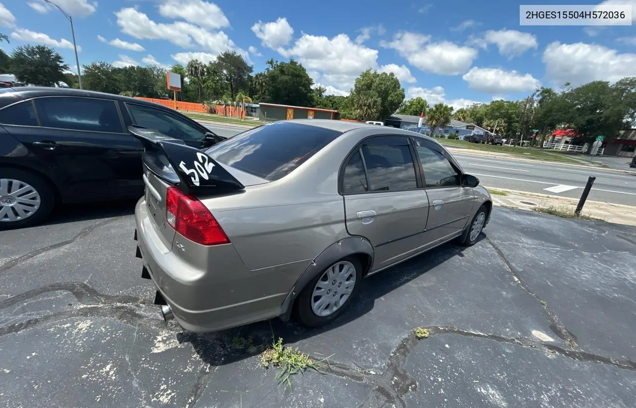 2004 Honda Civic Lx VIN: 2HGES15504H572036 Lot: 57294705