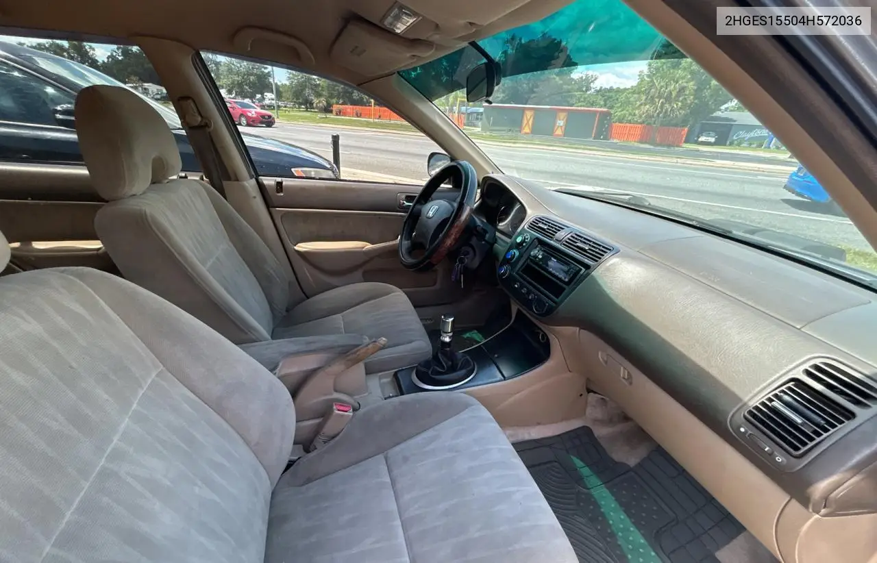 2004 Honda Civic Lx VIN: 2HGES15504H572036 Lot: 57294705