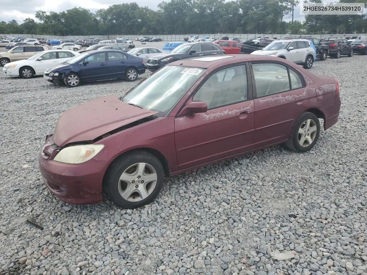 2004 Honda Civic Ex VIN: 2HGES26734H539120 Lot: 62112275
