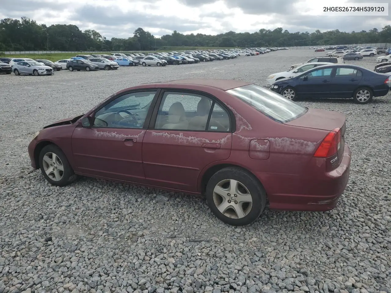 2004 Honda Civic Ex VIN: 2HGES26734H539120 Lot: 62112275