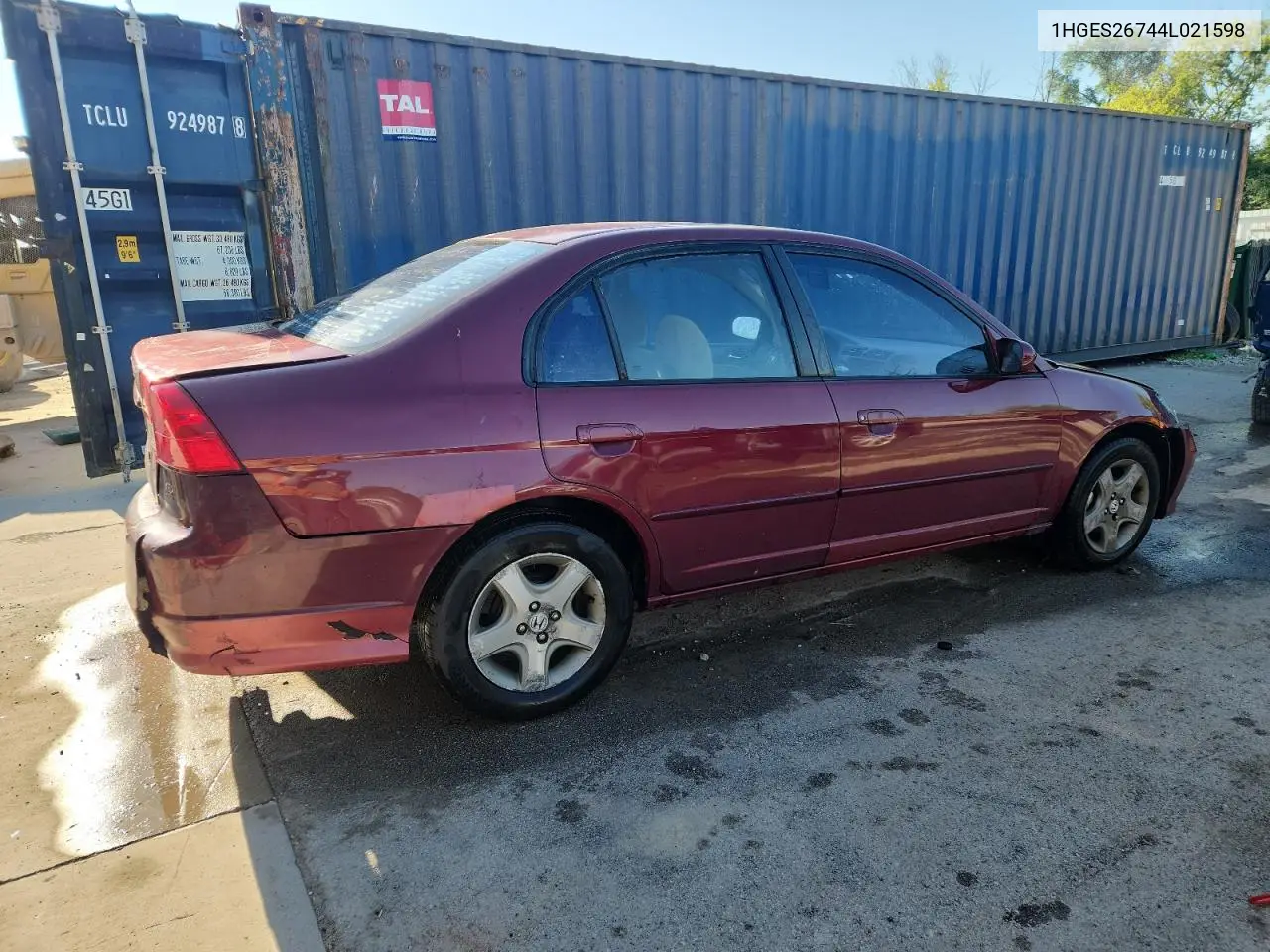 2004 Honda Civic Ex VIN: 1HGES26744L021598 Lot: 63216165