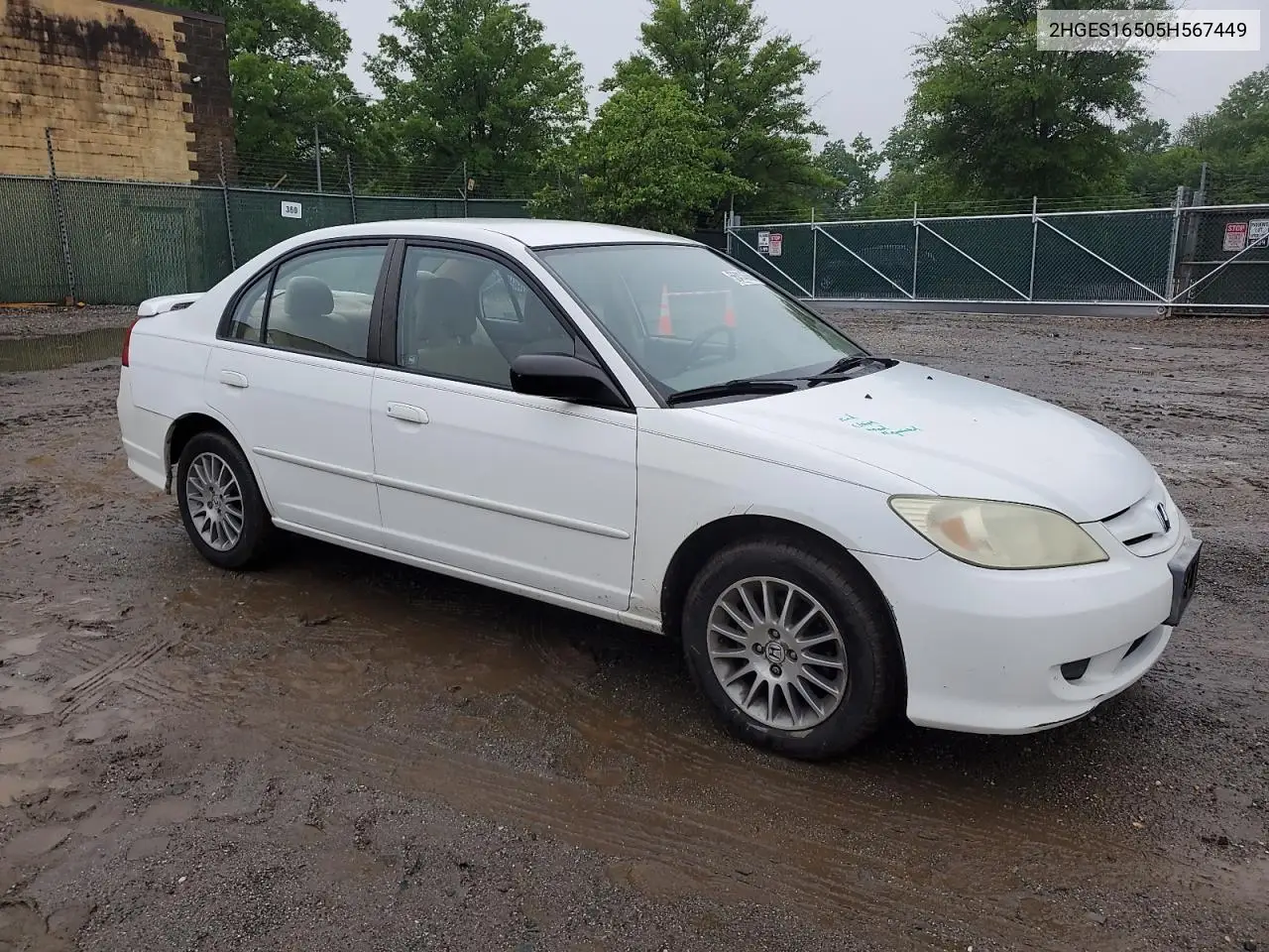 2005 Honda Civic Lx VIN: 2HGES16505H567449 Lot: 56414565
