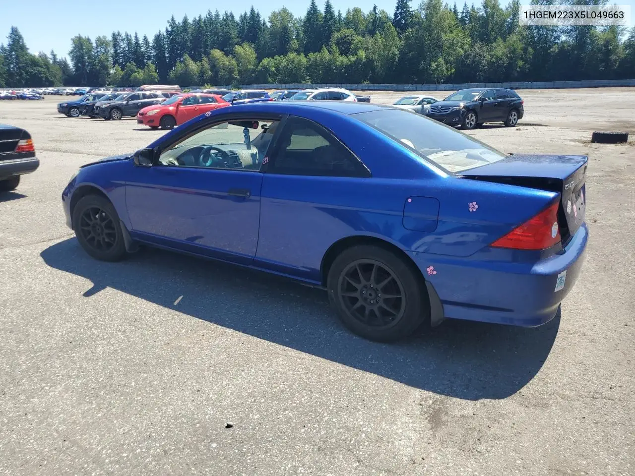 2005 Honda Civic Dx Vp VIN: 1HGEM223X5L049663 Lot: 63251735