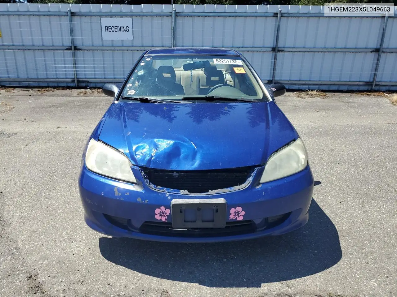 2005 Honda Civic Dx Vp VIN: 1HGEM223X5L049663 Lot: 63251735