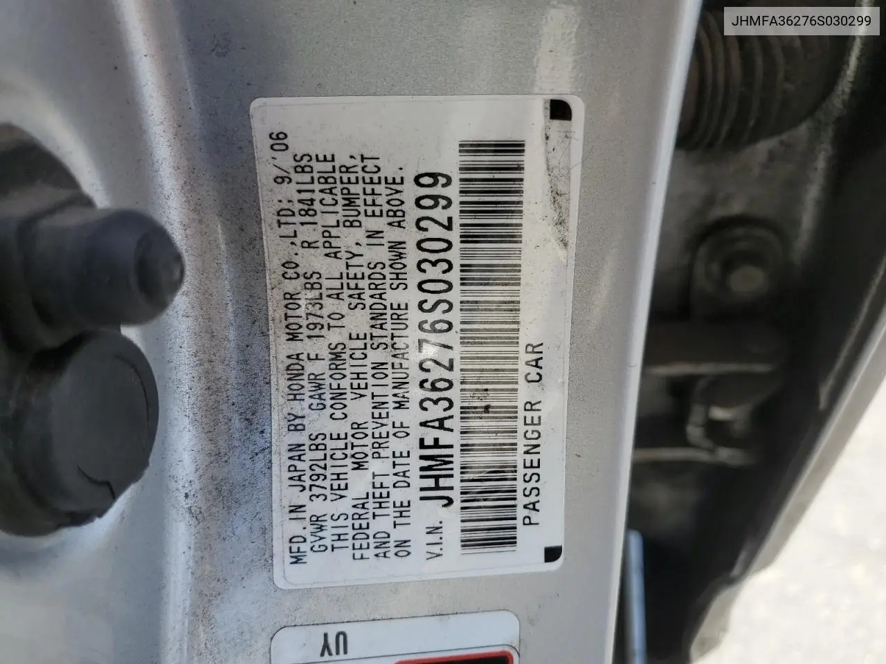 2006 Honda Civic Hybrid VIN: JHMFA36276S030299 Lot: 62934425
